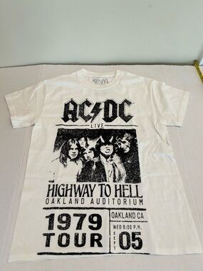 New AC/DC 'Highway to Hell' White Short Sleeve Band Tee vinyl icons XS